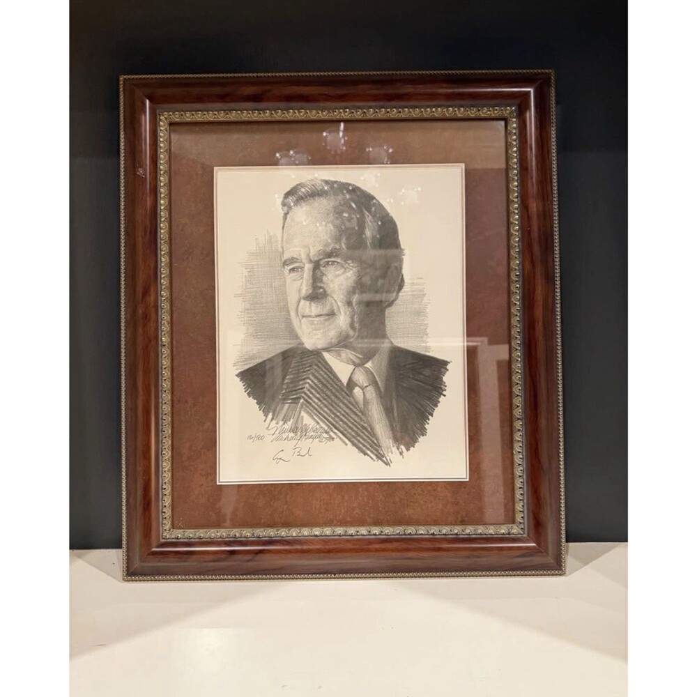 Framed Print Autographed by Pres George H.W. Bush AND Artist Michael G. Reagan